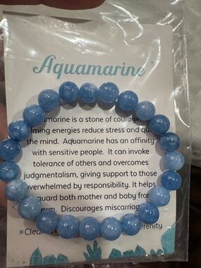 Aquamarine Beaded Stretch Bracelet - Light Blue Gemstone